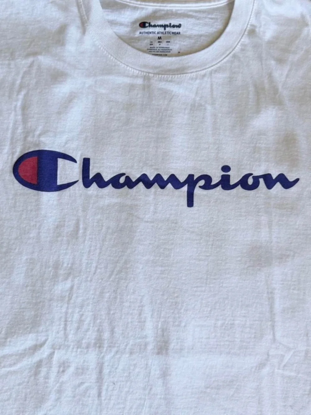 Champion Men’s White Script Logo Tee - Size Medium - Picture 2 of 5